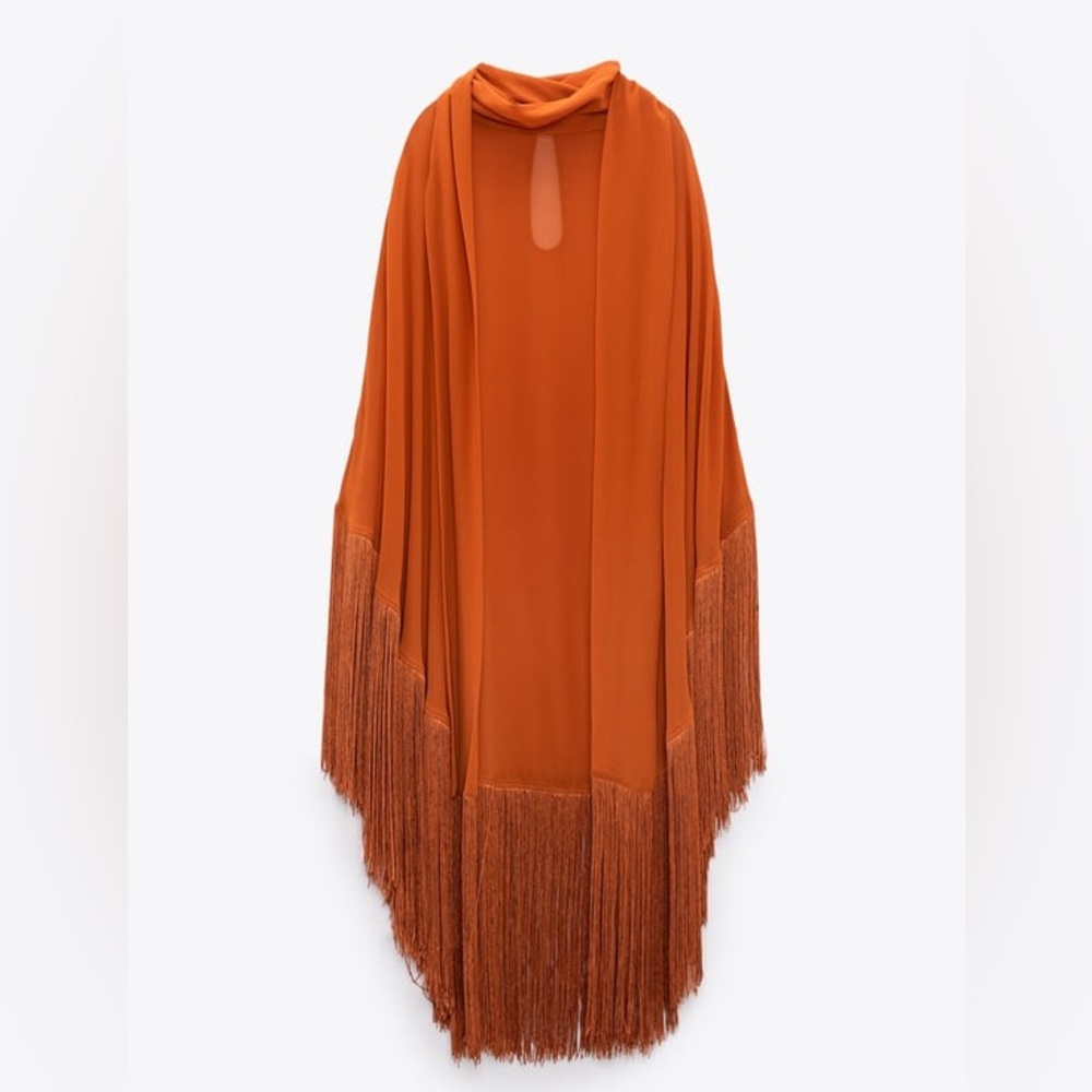 Zara Fringed Gauze Cape NWT